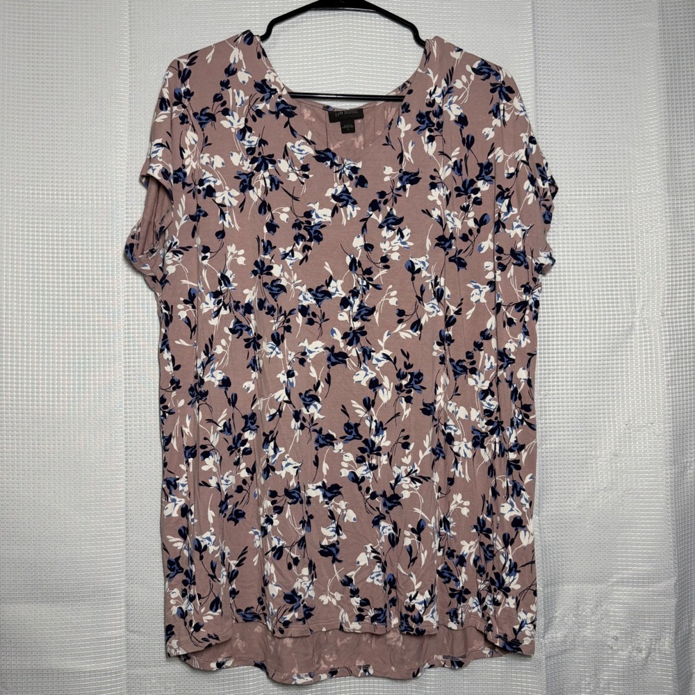 J. Jill Wearever Top Rayon Floral Pleated Back V-Neck Short Sleeve S